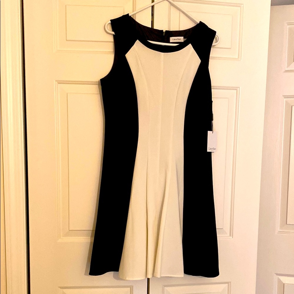 Calvin Klein Black & White Paneled A-Line Dress
